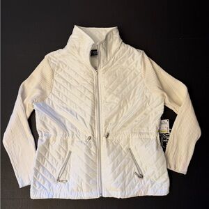 Onque Casuals White Quilted Jacket with sweater sleeves NWT. Sz-PL. DD18